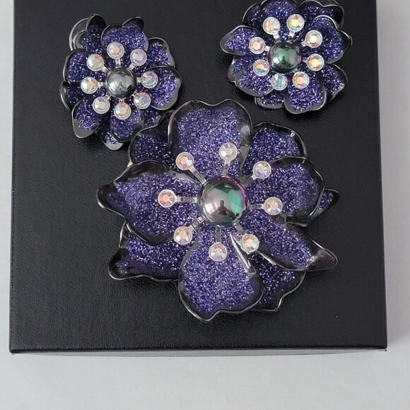 Stunning Purple Joan Rivers Floral Statement Brooch and Earring Set - Picture 9 of 9